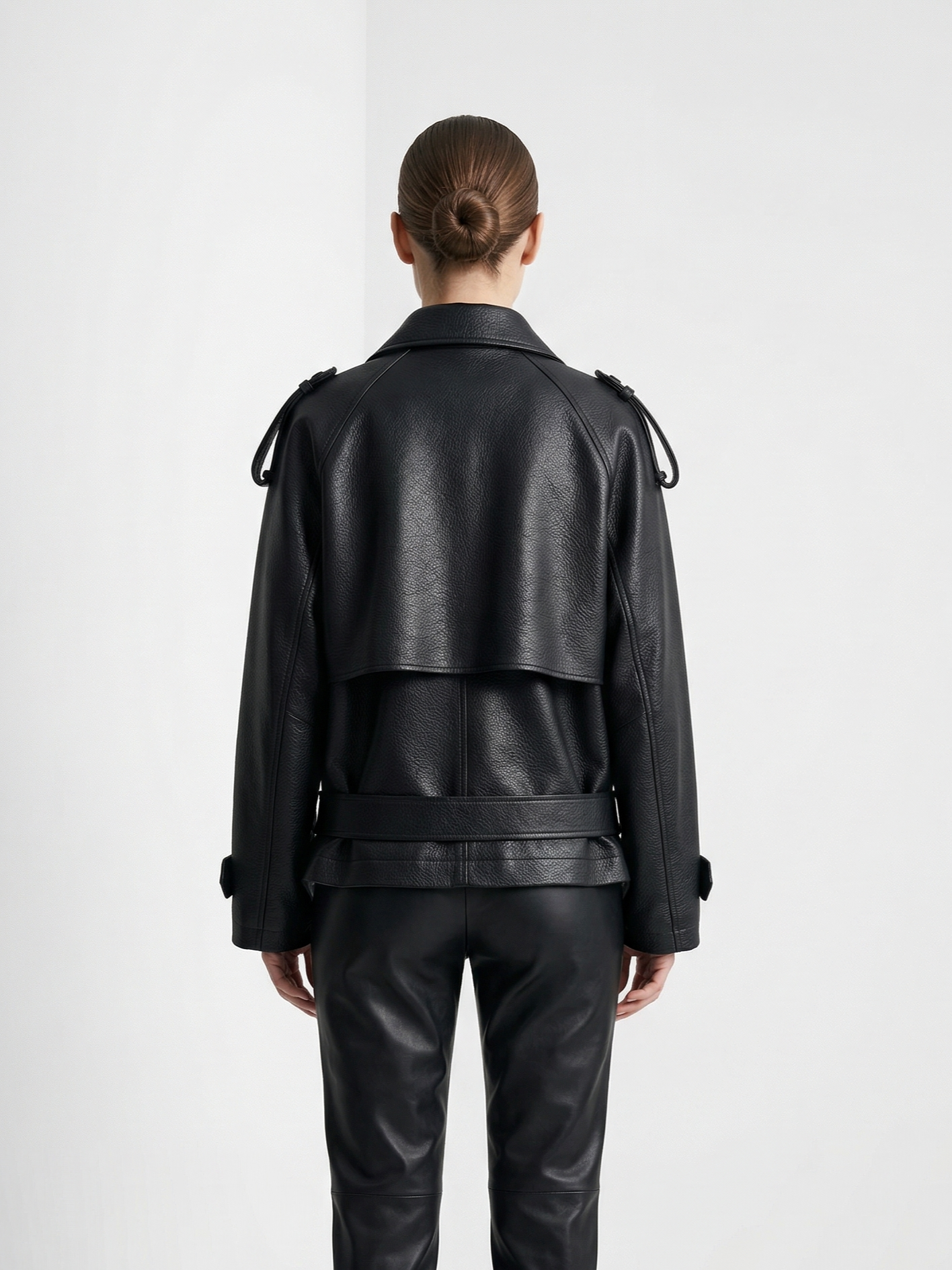 FAUX LEATHER BELTED JACKET