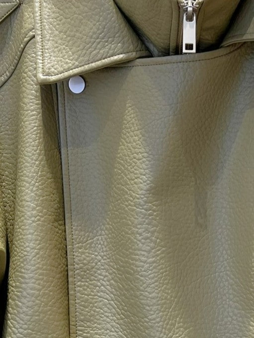 GRAINED FAUX LEATHER BIKER JACKET WITH DOUBLE COLLAR