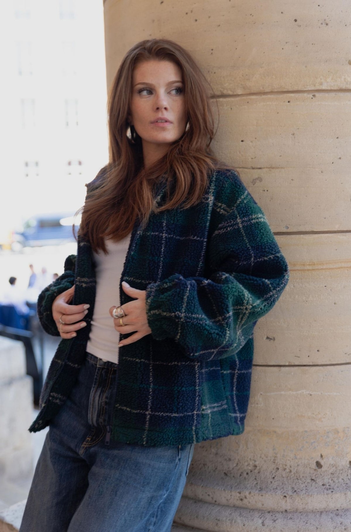 GILET EFFET MOUTON À CARREAUX