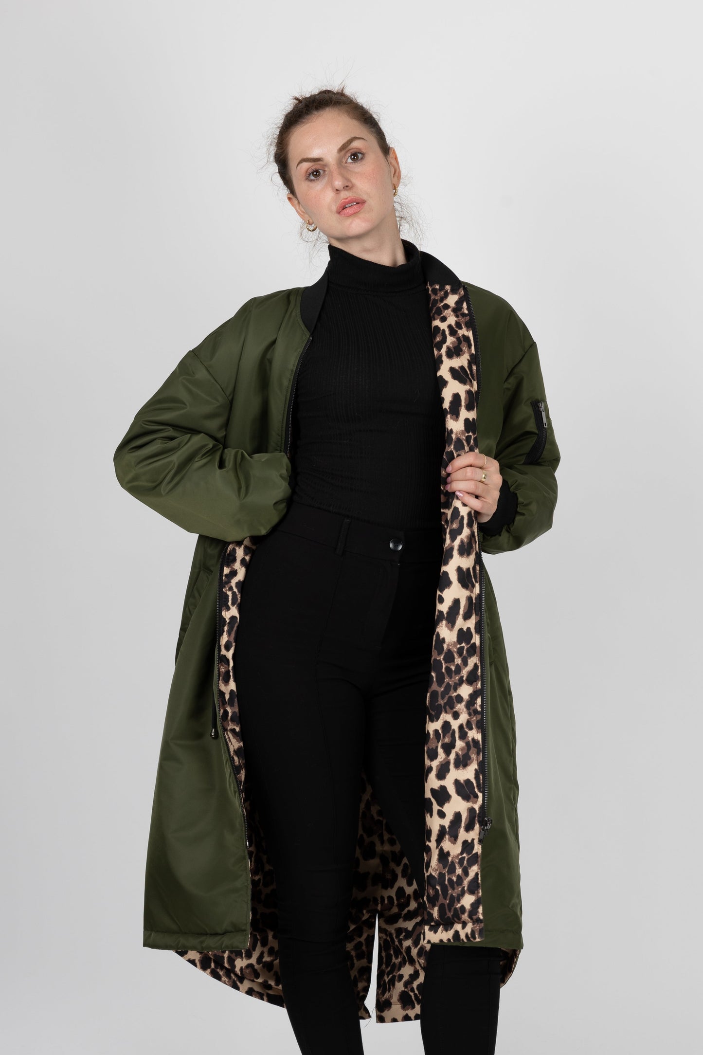 PARKA BOMBER LONG RÉVERSIBLE INTÉRIEUR LÉOPARD