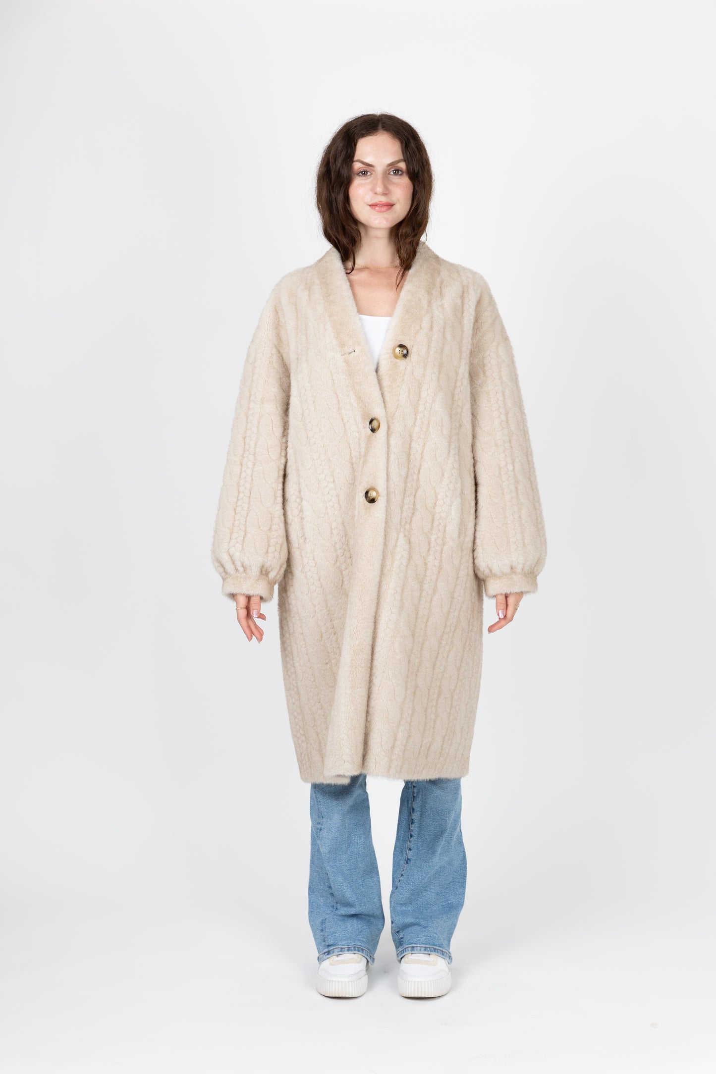 CARDIGAN LONG EN FAUSSE FOURRURE