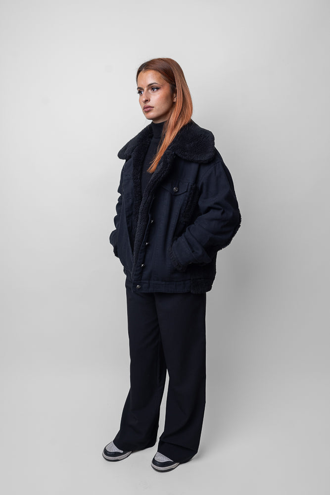 VESTE EN JEANS OVERSIZE DÉTAILS MOUTON