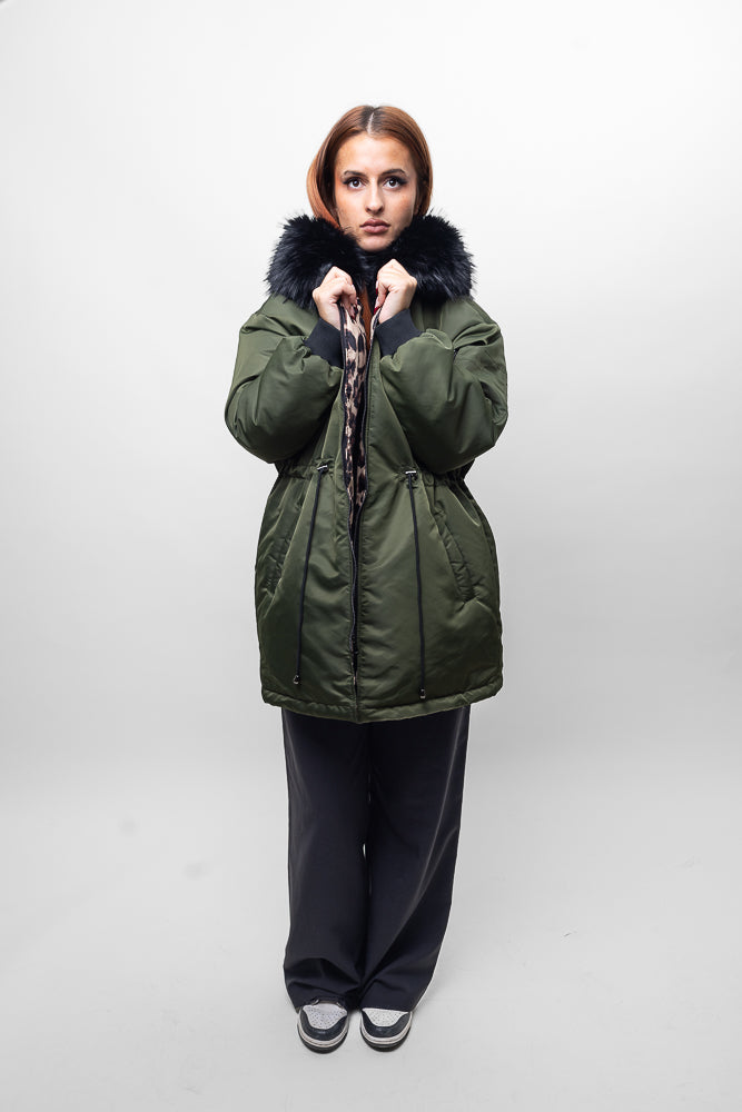 PARKA RÉVERSIBLE LÉOPARD MI-LONGUE