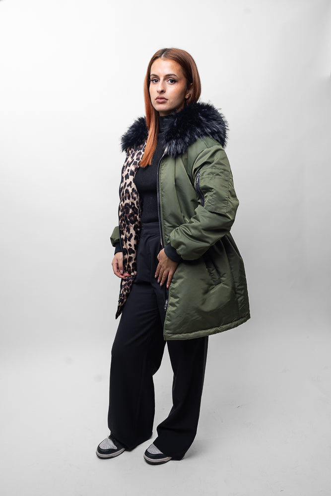 PARKA RÉVERSIBLE LÉOPARD MI-LONGUE