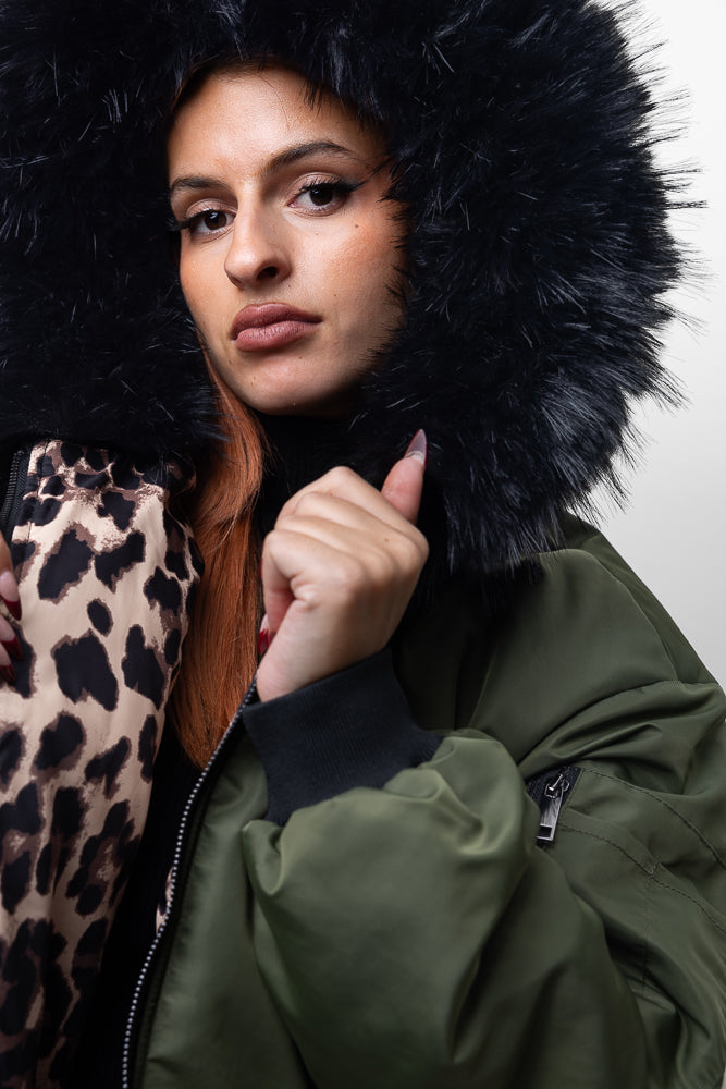 PARKA RÉVERSIBLE LÉOPARD MI-LONGUE