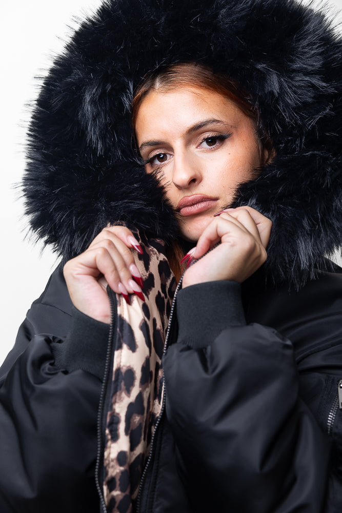 PARKA RÉVERSIBLE LÉOPARD MI-LONGUE