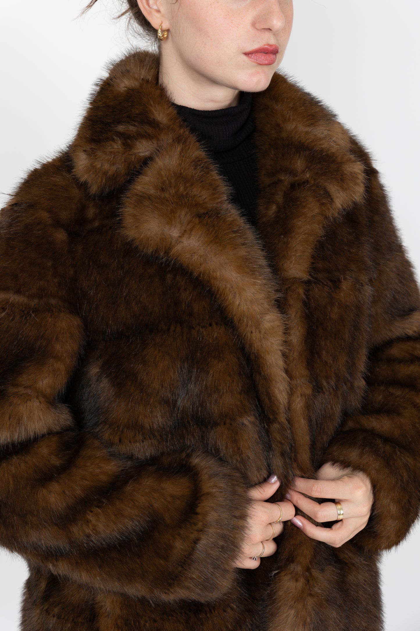 STRIPED FAUX FUR COAT