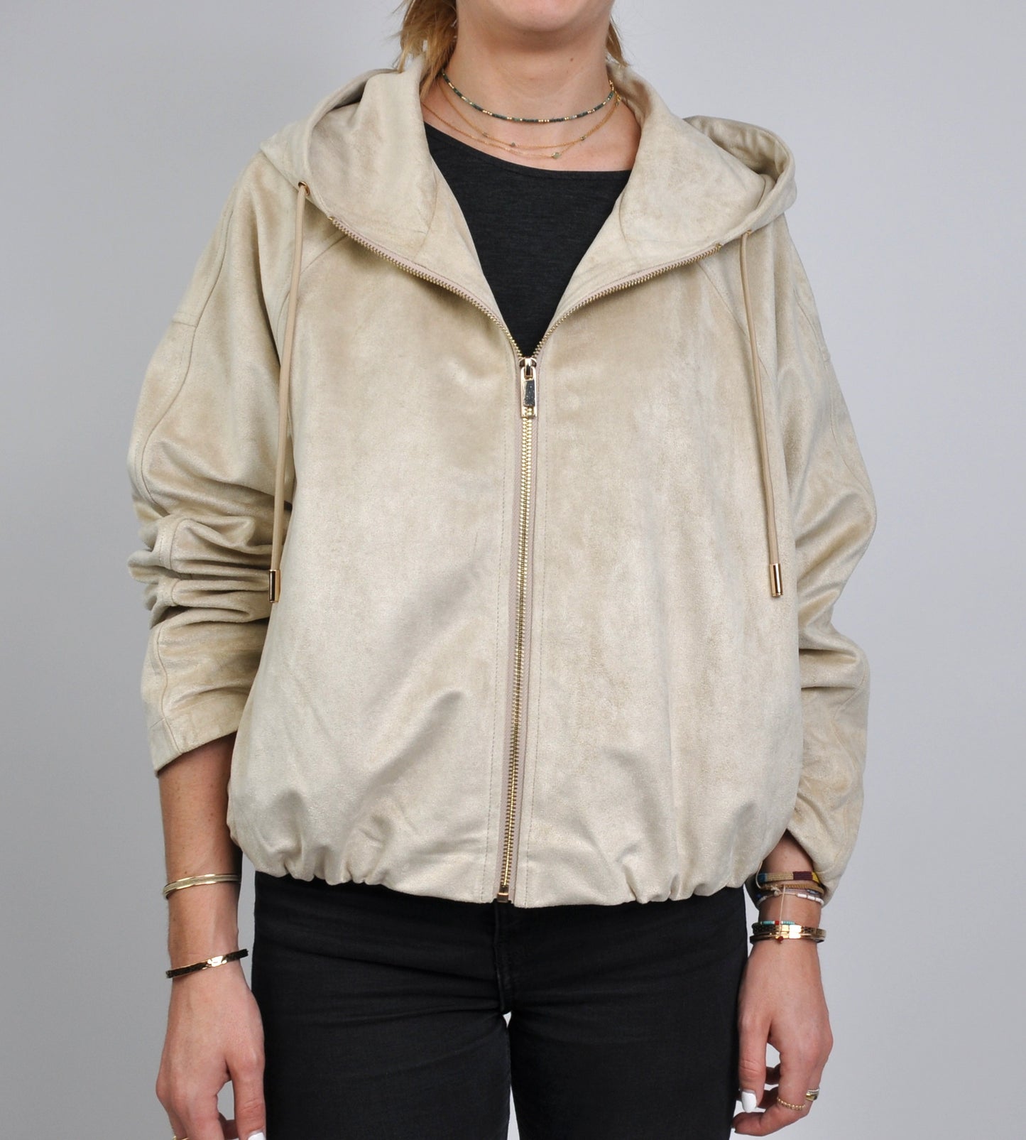 VESTE ZIPPÉE À CAPUCHE EFFET DAIM