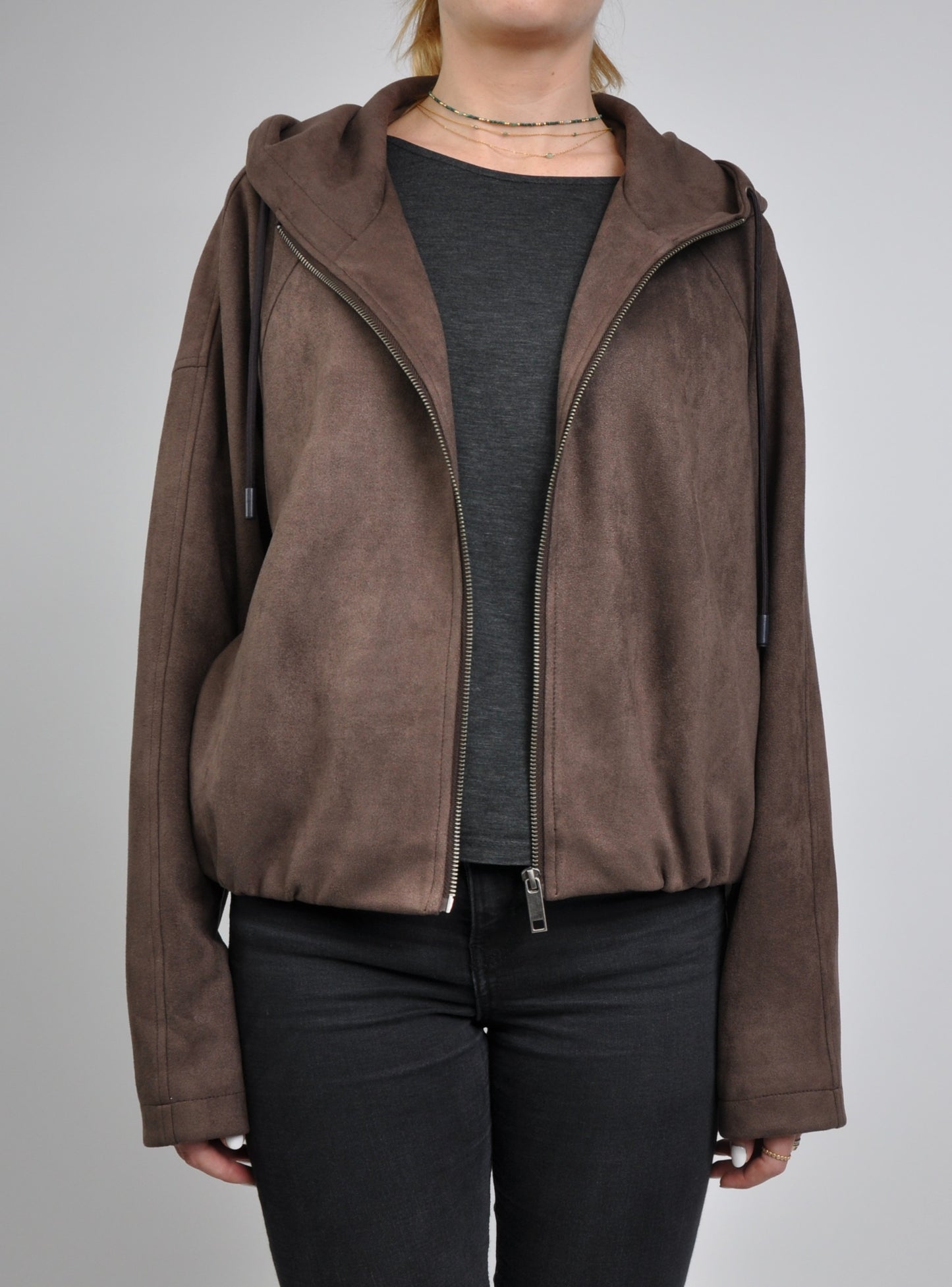 VESTE ZIPPÉE À CAPUCHE EFFET DAIM