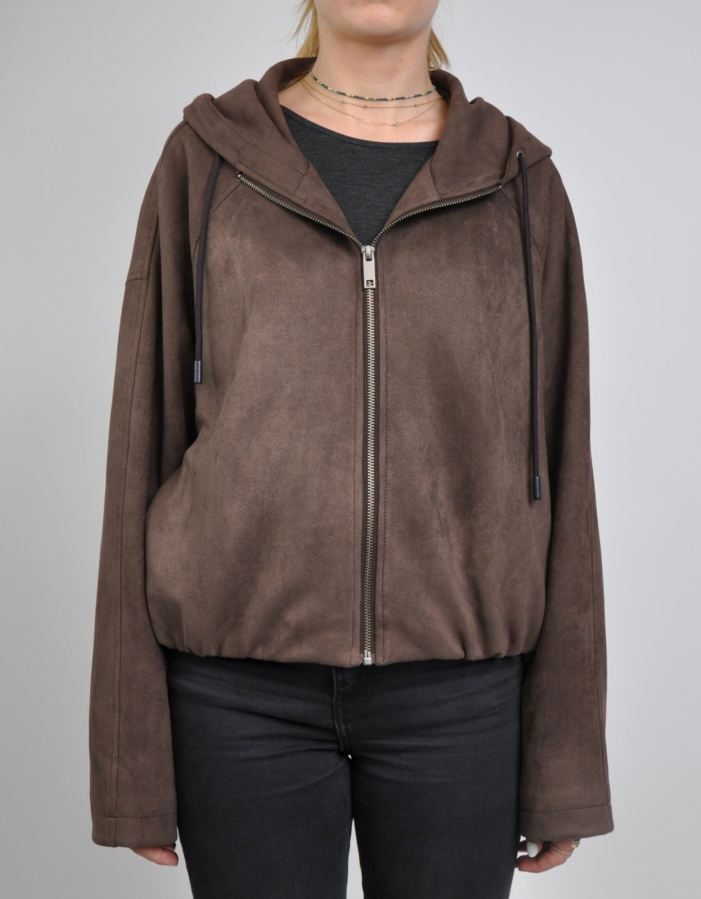 VESTE ZIPPÉE À CAPUCHE EFFET DAIM