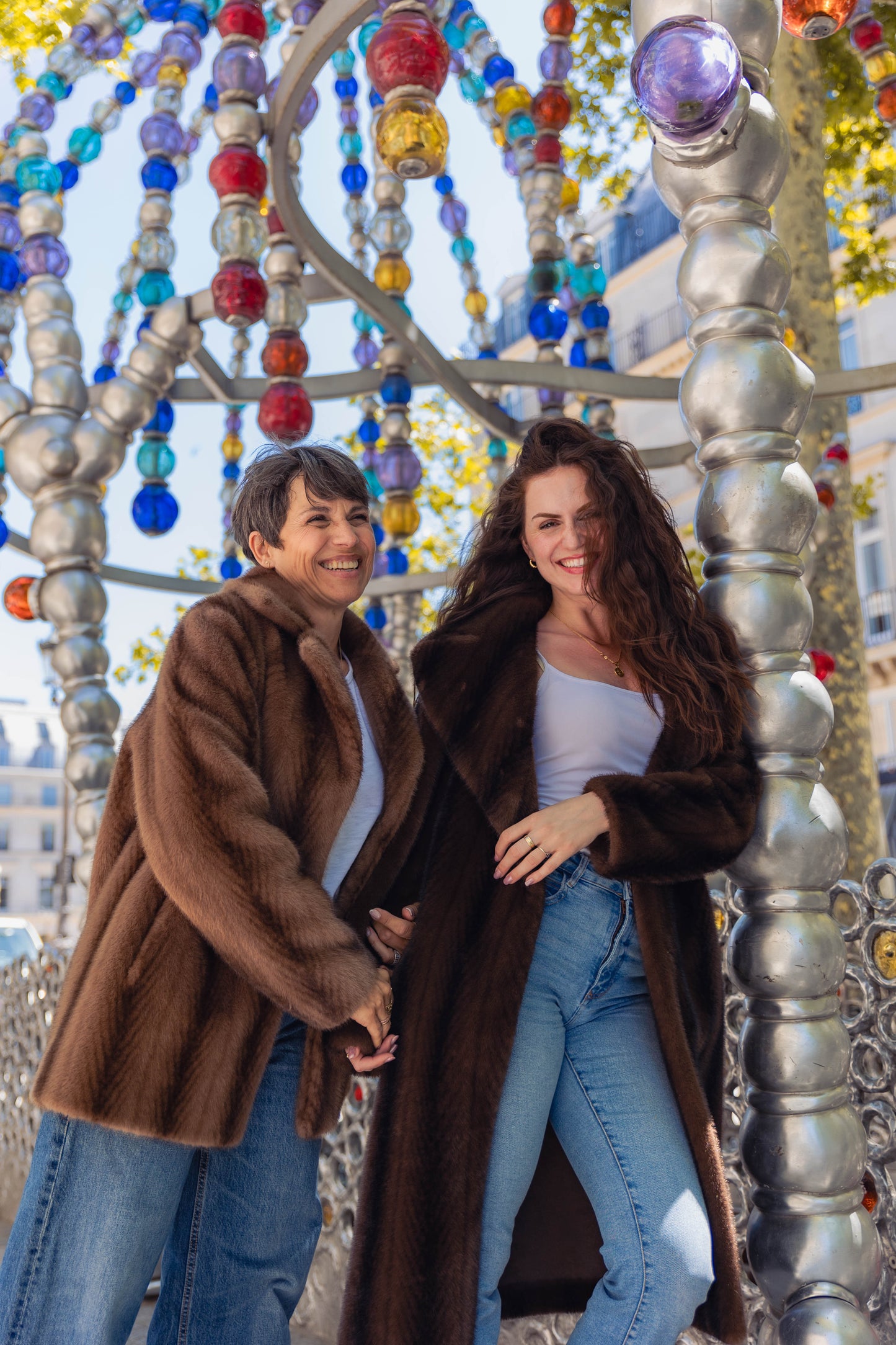 LONG STRIPED FAUX FUR COAT