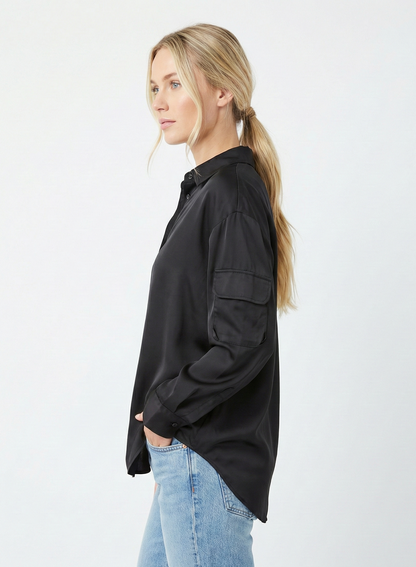 BLOUSE SATINÉE À MANCHES LONGUES