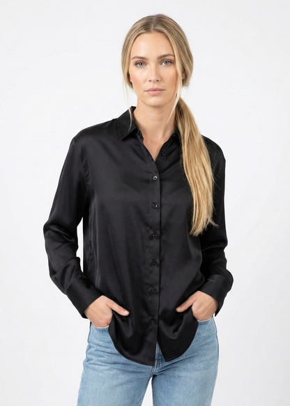 BLOUSE SATINÉE À MANCHES LONGUES