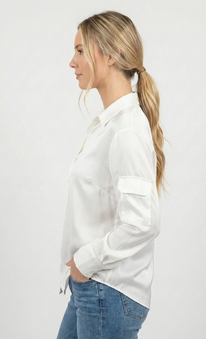 BLOUSE SATINÉE À MANCHES LONGUES