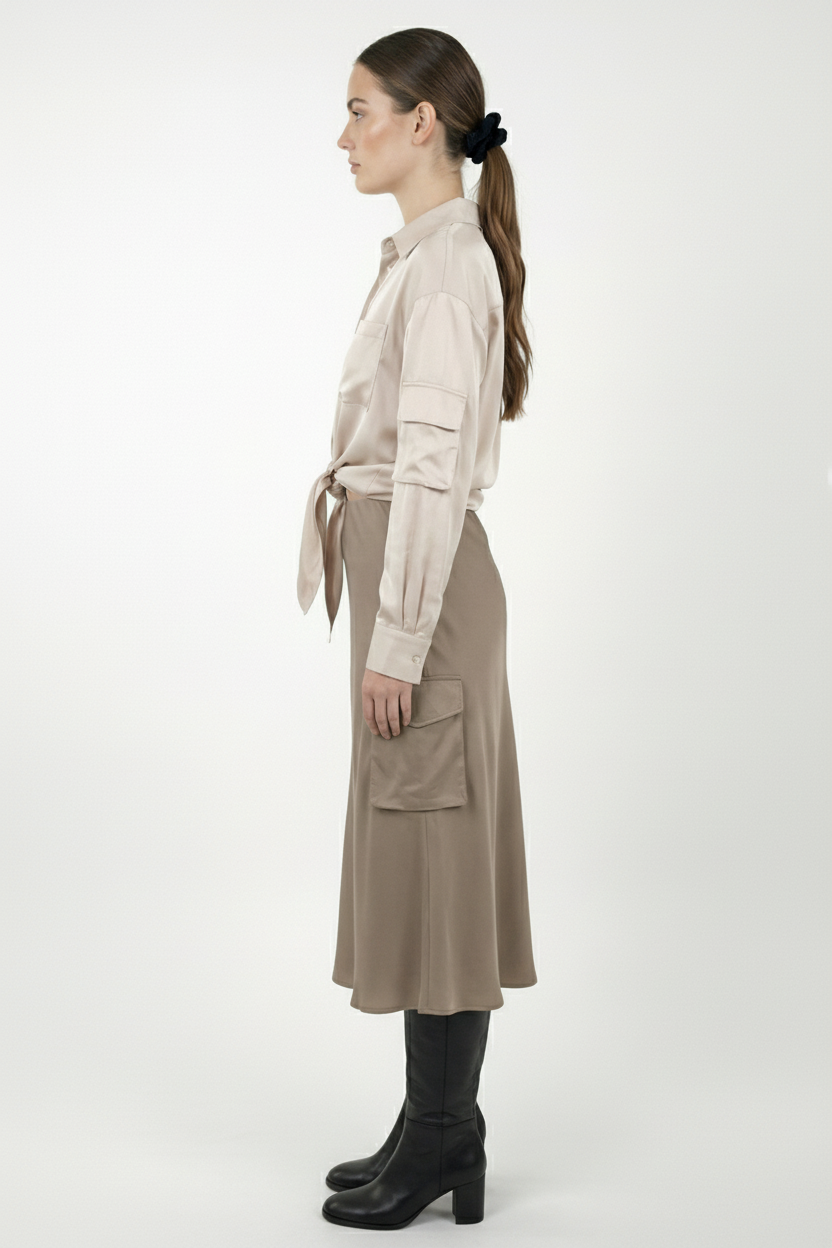 JUPE MI-LONGUE SATINÉE