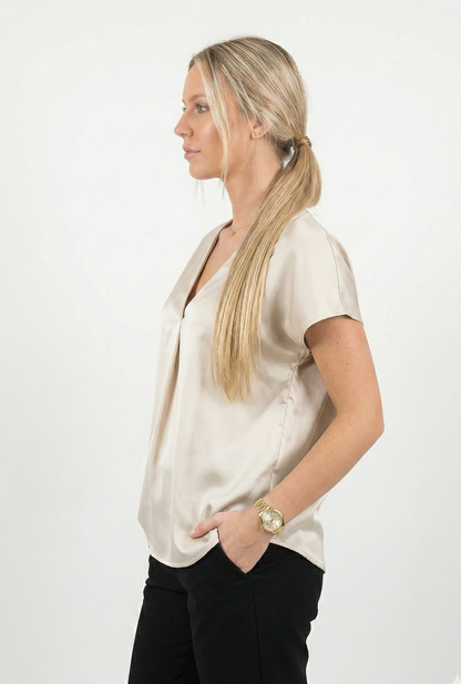 BLOUSE SATINÉE À MANCHES COURTES