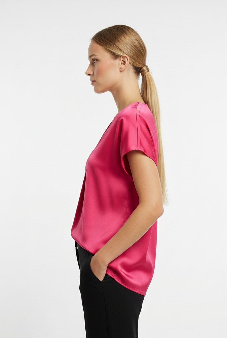 BLOUSE SATINÉE À MANCHES COURTES
