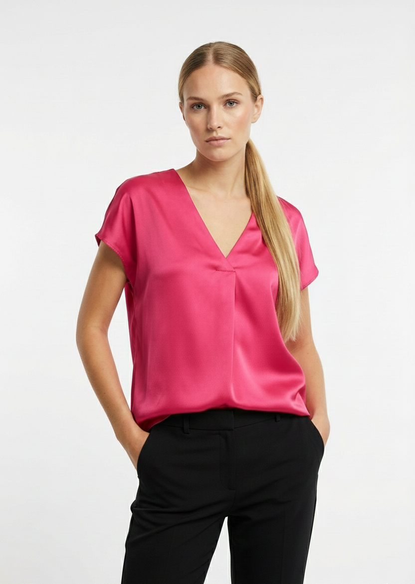 BLOUSE SATINÉE À MANCHES COURTES