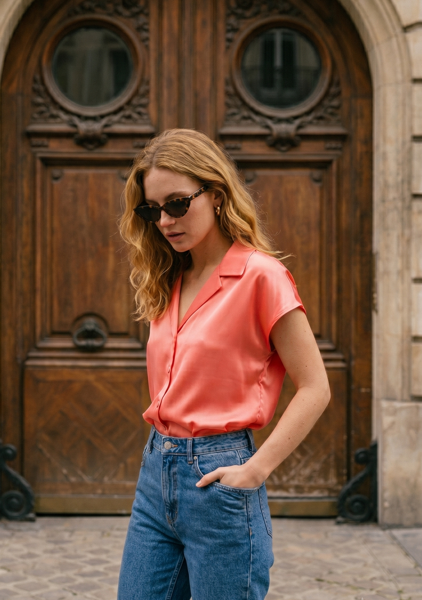 CHEMISE SATINÉE A MANCHES COURTES