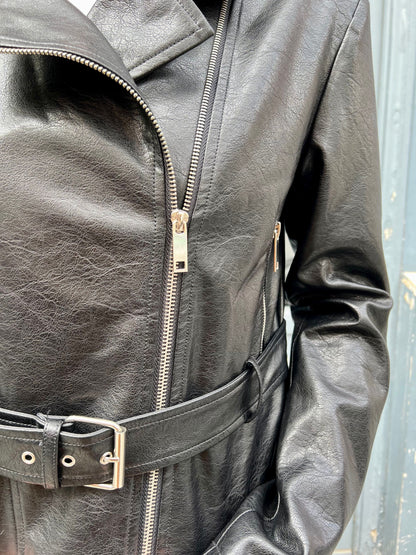 Fitted faux-leather biker jacket
