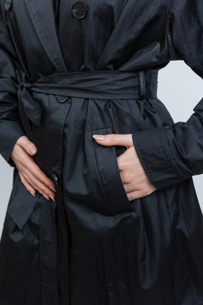 TRENCH LONG IMPERMÉABLE À CEINTURE