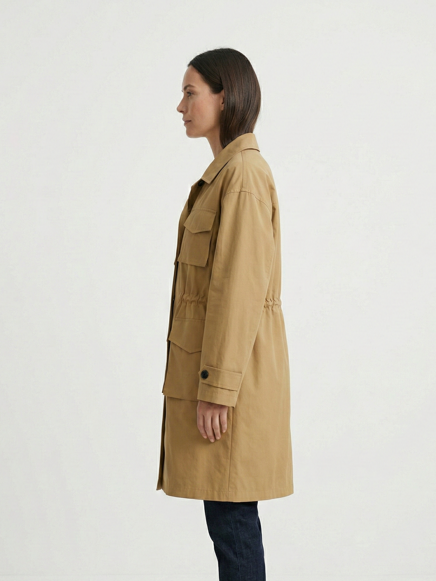 Mid-length belted parka with pockets