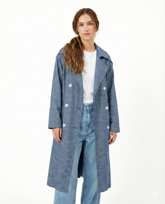 Linen-effect trench coat