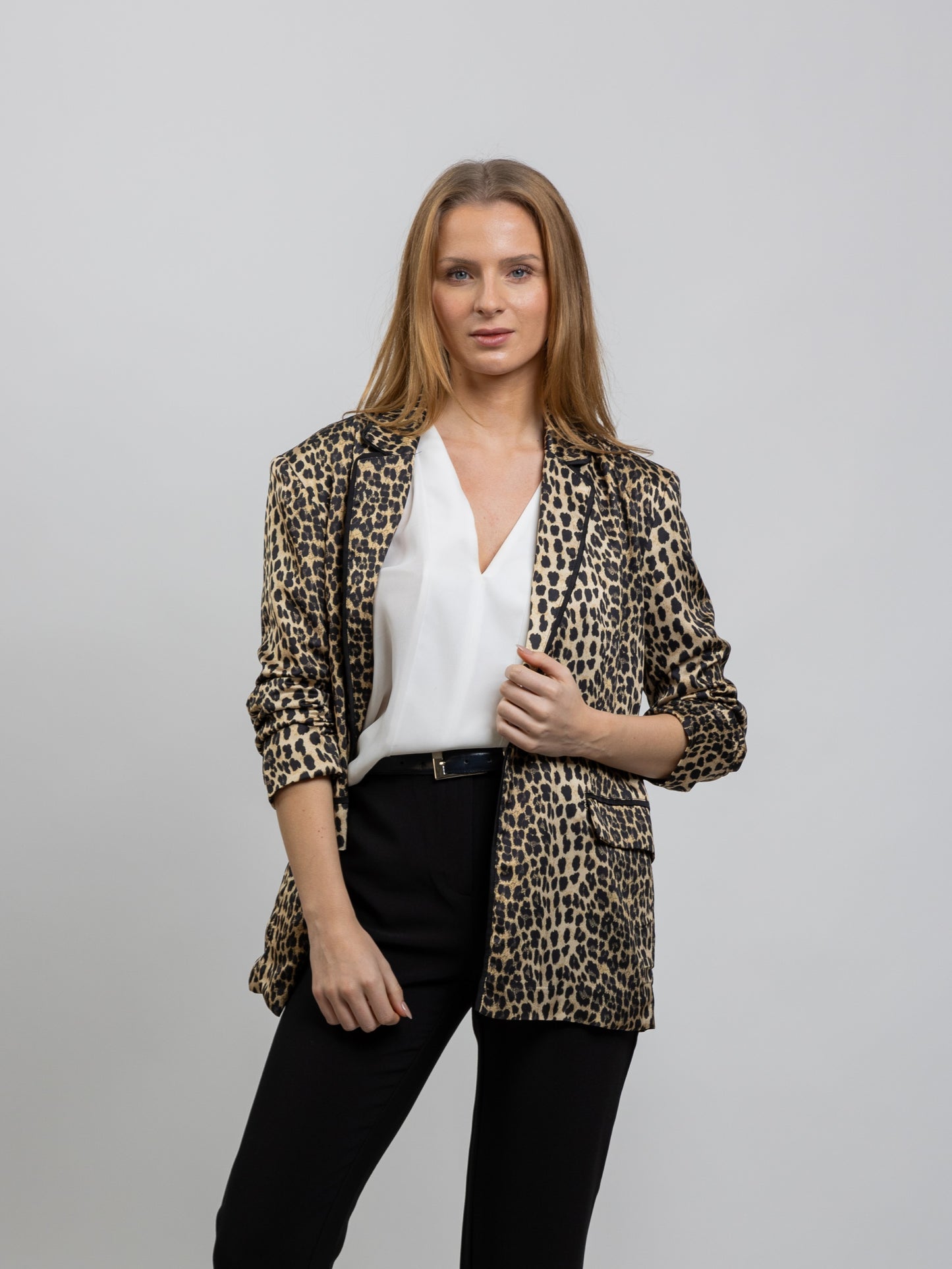 Leopard Print Satin Blazer Jacket