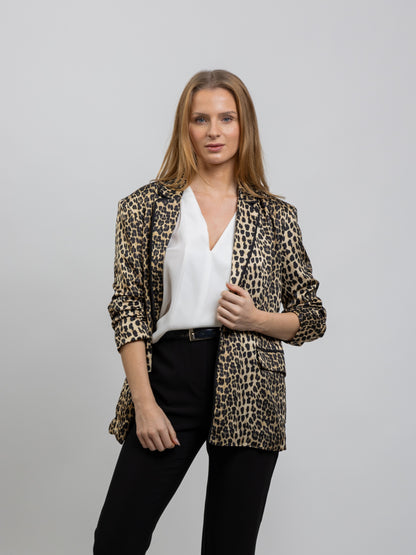 Leopard Print Satin Blazer Jacket