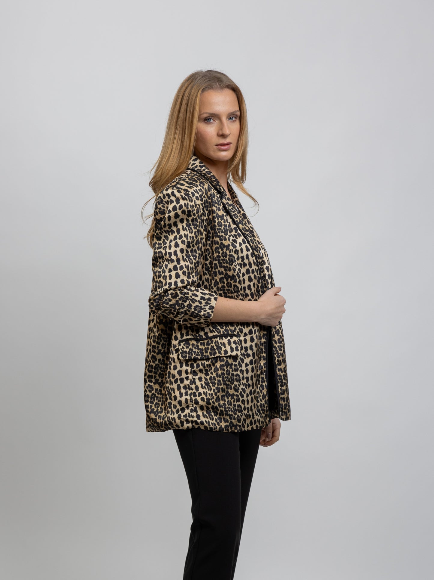 Leopard Print Satin Blazer Jacket