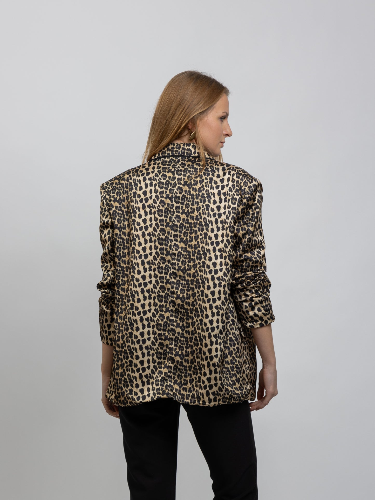Leopard Print Satin Blazer Jacket