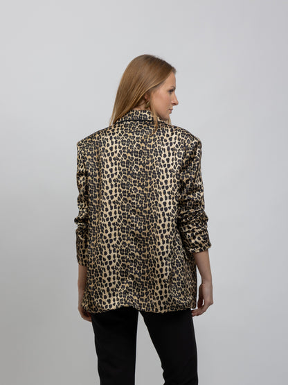 Leopard Print Satin Blazer Jacket