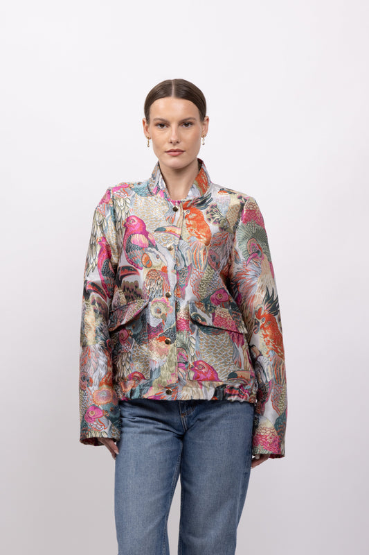 BLOUSON À MOTIF JACQUARD MÉTALLISÉ