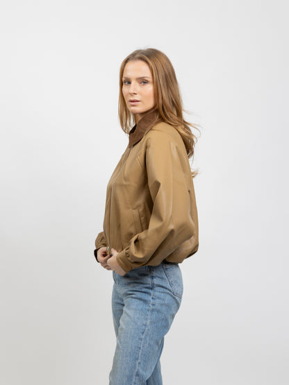 FAUX LEATHER JACKET WITH CONTRAST COLLAR