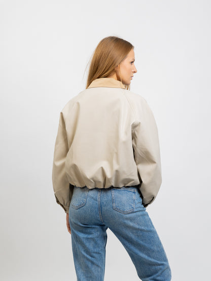 FAUX LEATHER JACKET WITH CONTRAST COLLAR