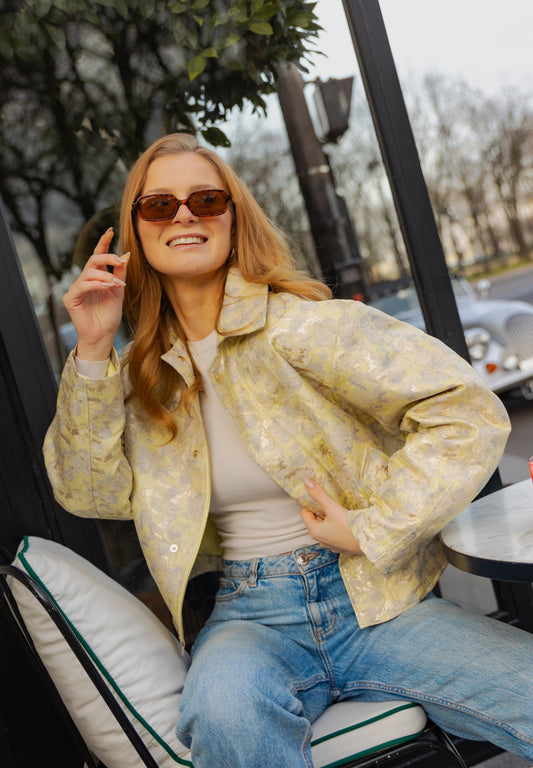 VESTE À MOTIF EN TISSU MÉTALLISÉ