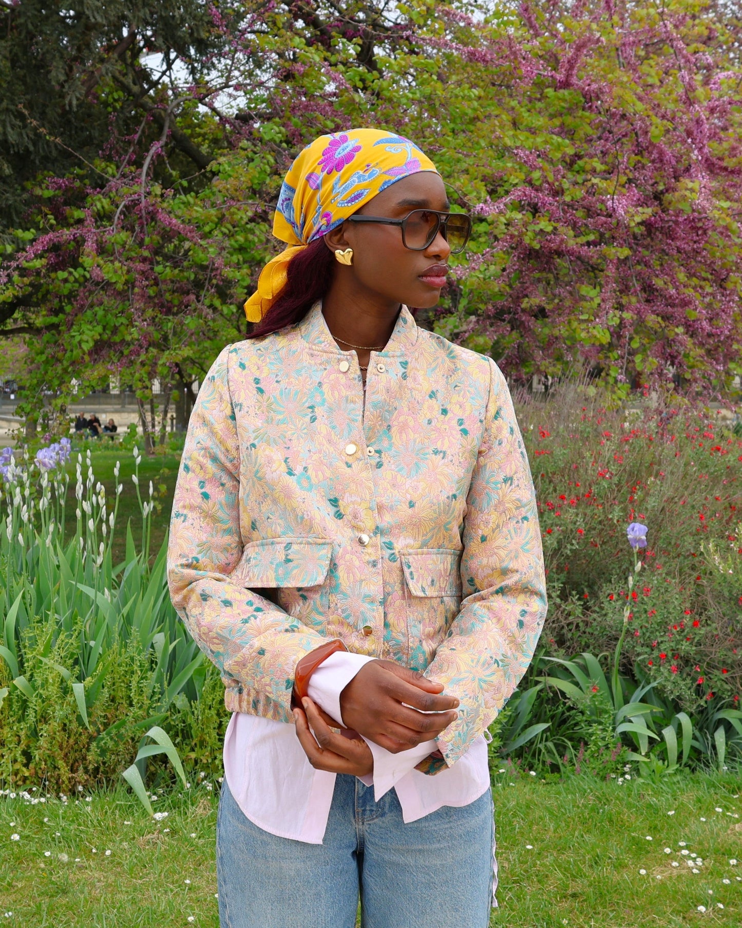 METALLIC FLORAL PRINT JACKET