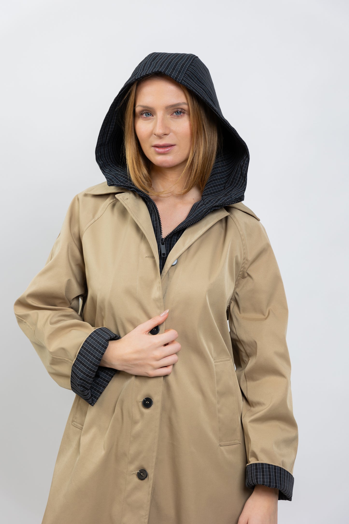 TWO-PIECE FAUX PARKA WITH CONTRASTING HOOD