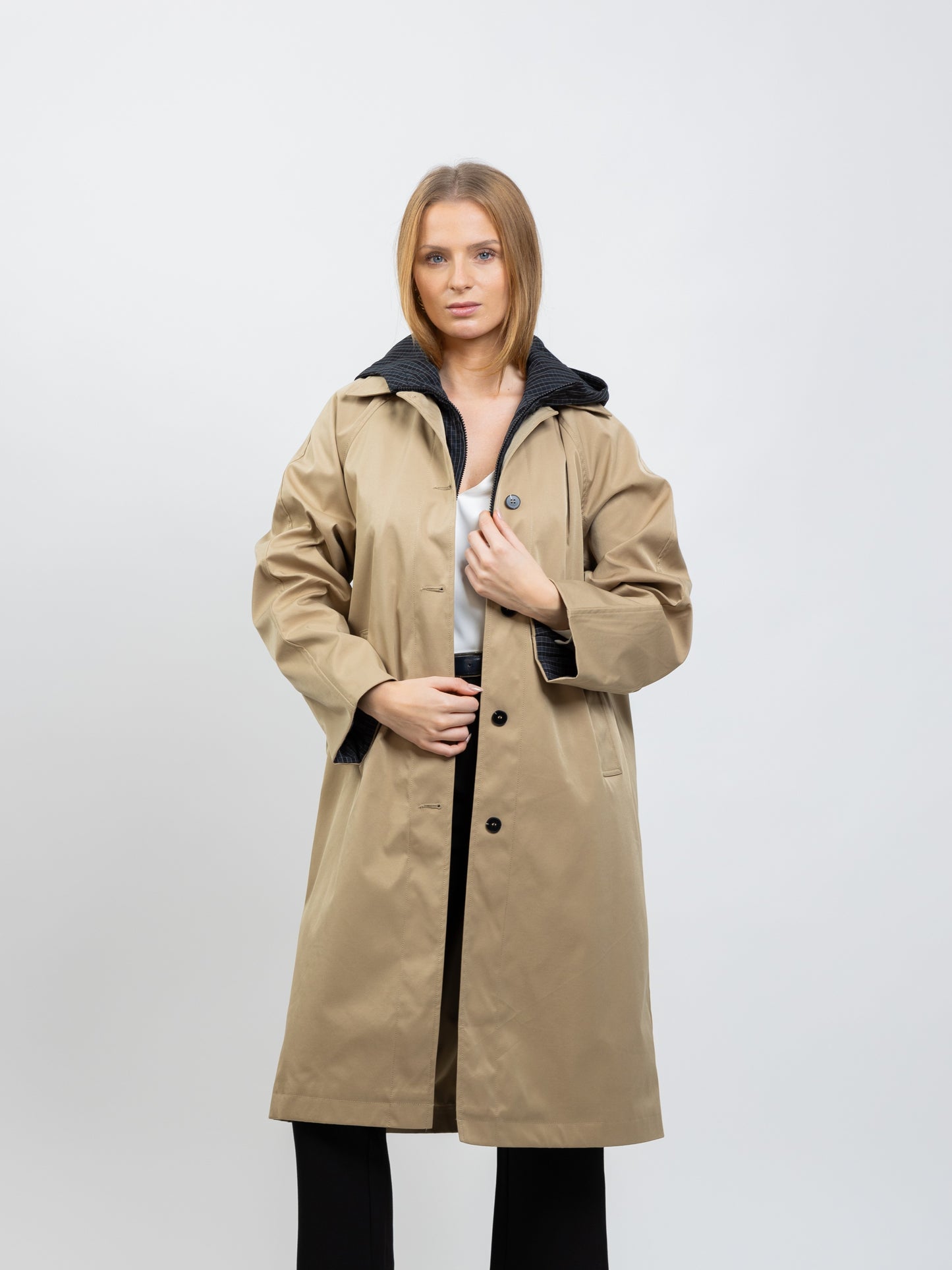 TWO-PIECE FAUX PARKA WITH CONTRASTING HOOD