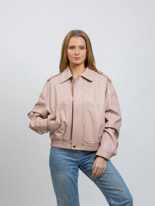 BLOUSON EN SIMILICUIR MOTIF TRESSÉ