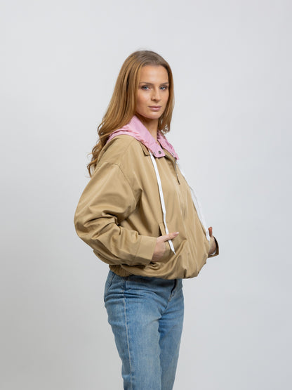 BLOUSON À CAPUCHE AMOVIBLE CONTRASTÉE