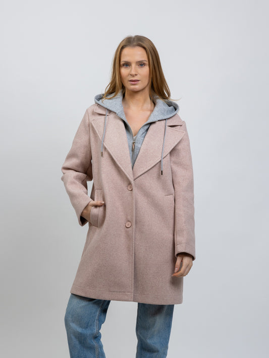 MANTEAU FAUX 2 PIÈCES AVEC CAPUCHE CONTRASTÉE