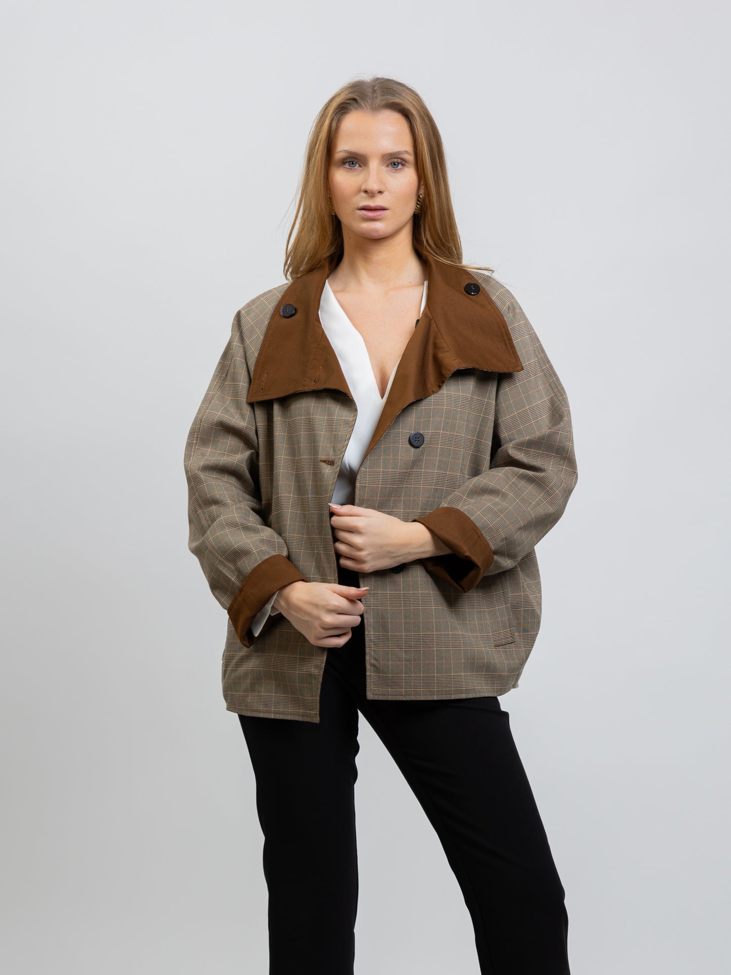 TRENCH COURT REVERSIBLE À CARREAUX