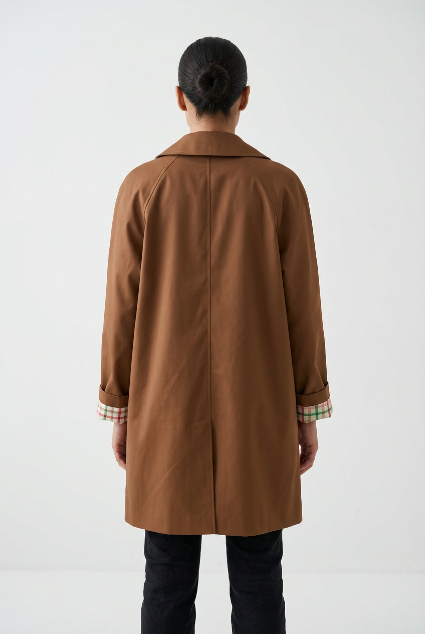 MID-LENGTH TRENCH COAT WITH PLAID LINING