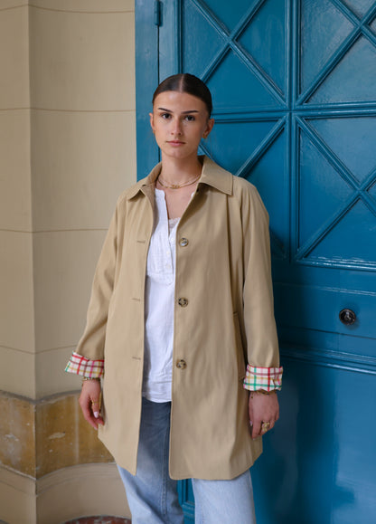 MID-LENGTH TRENCH COAT WITH PLAID LINING
