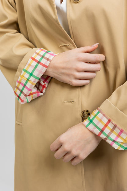 MID-LENGTH TRENCH COAT WITH PLAID LINING