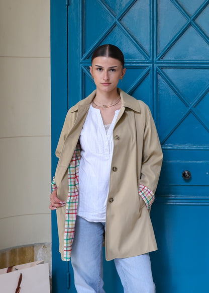 MID-LENGTH TRENCH COAT WITH PLAID LINING