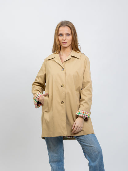 MID-LENGTH TRENCH COAT WITH PLAID LINING