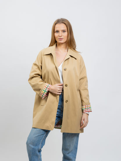 MID-LENGTH TRENCH COAT WITH PLAID LINING