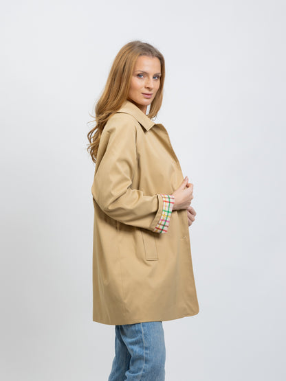 MID-LENGTH TRENCH COAT WITH PLAID LINING